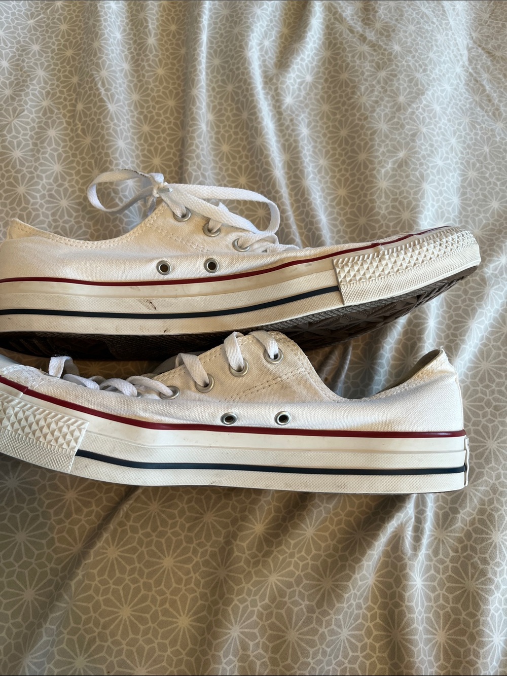 Classic Low-Top Canvas Sneakers in White with Red Trim mens 13 - Picture 2 of 8